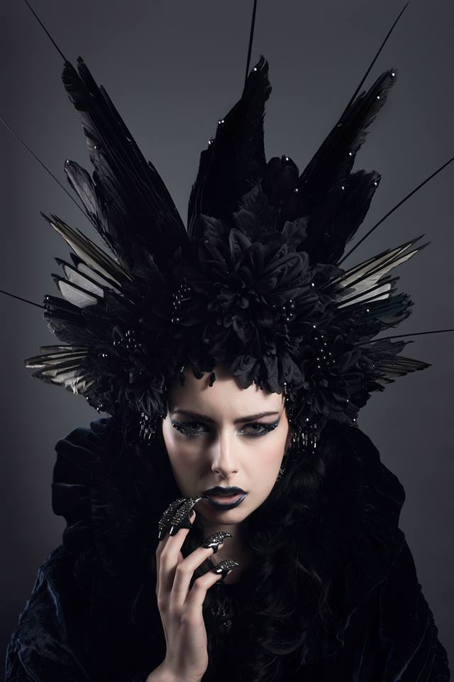 Black crow and magpie wing headdress.