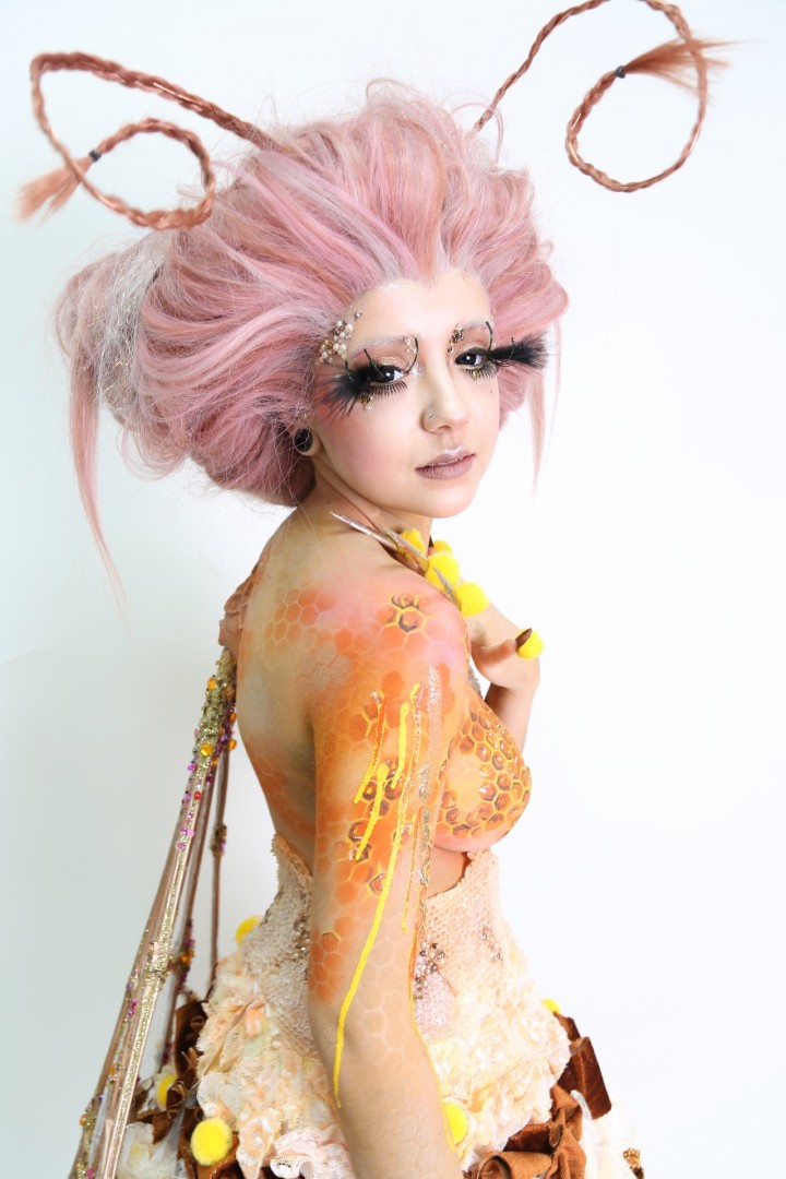 queen bee look i created for my FMP. wig hand knotted by me and prosthetics and body.